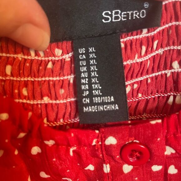 SBetro red hearts valentines 💘 date night blouse long sleeve smocked back XL - Picture 2 of 5